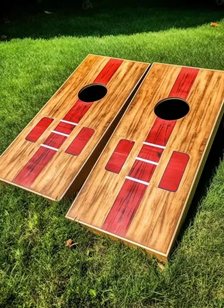 Corn hole game setup at Riveria by V Stays outdoor leisure space