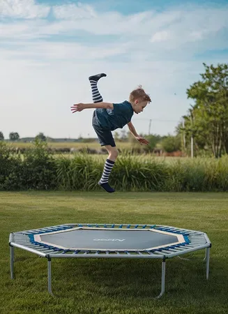 Trampoline setup at Riveria by V Stays for kids play area fun