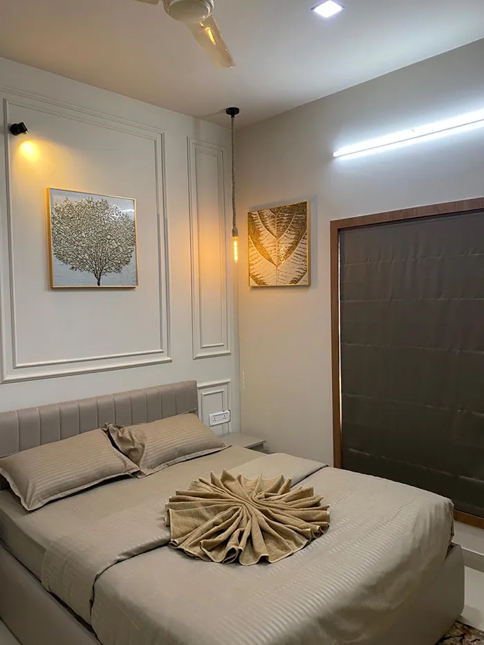 Luxury bedroom at Riveria by V Stays with modern interior and comfortable bedding